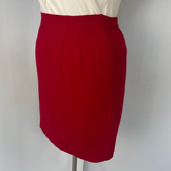 Vintage Mini Skirt Size 18W Red Solid Short Mini Worsted Wool Preppy Minimal 90s - Picture 5 of 11
